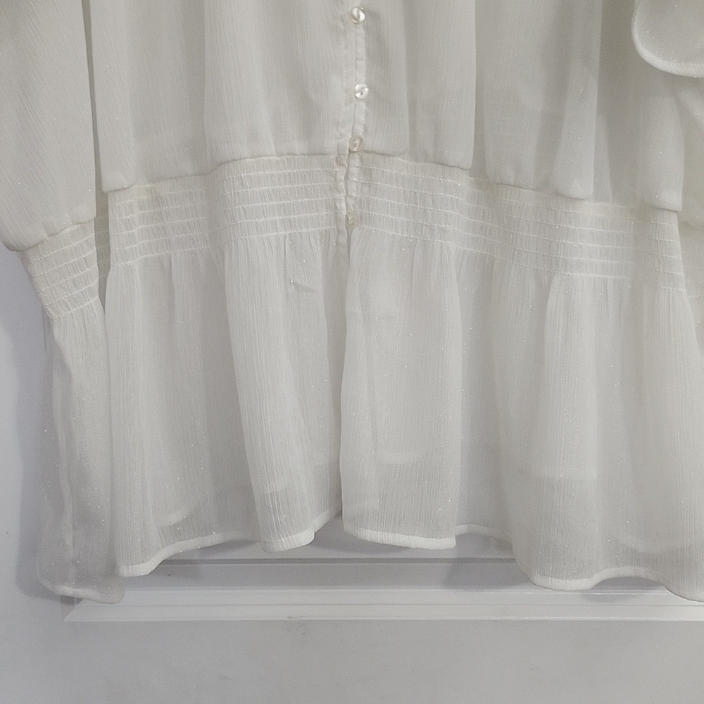 NWT ASHLEY STEWART WHITE SHEER TOP KEYHOLE FRONT & BACK ELASTIC WAIST SZ 34/36 - Picture 6 of 16